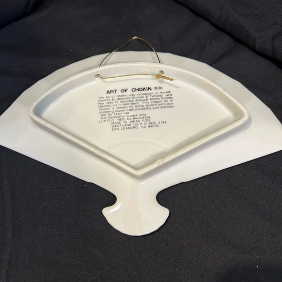 Art of Chokin Antique Japanese Porcelain Fan Plate;Gold framing. - Picture 2 of 3